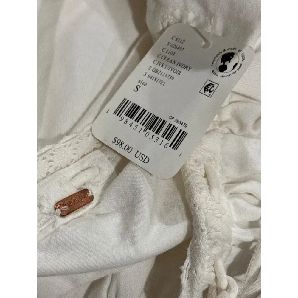 Free People Scarlet Smocked Long Sleeve in Clean Ivory Small New Womens Tee Top